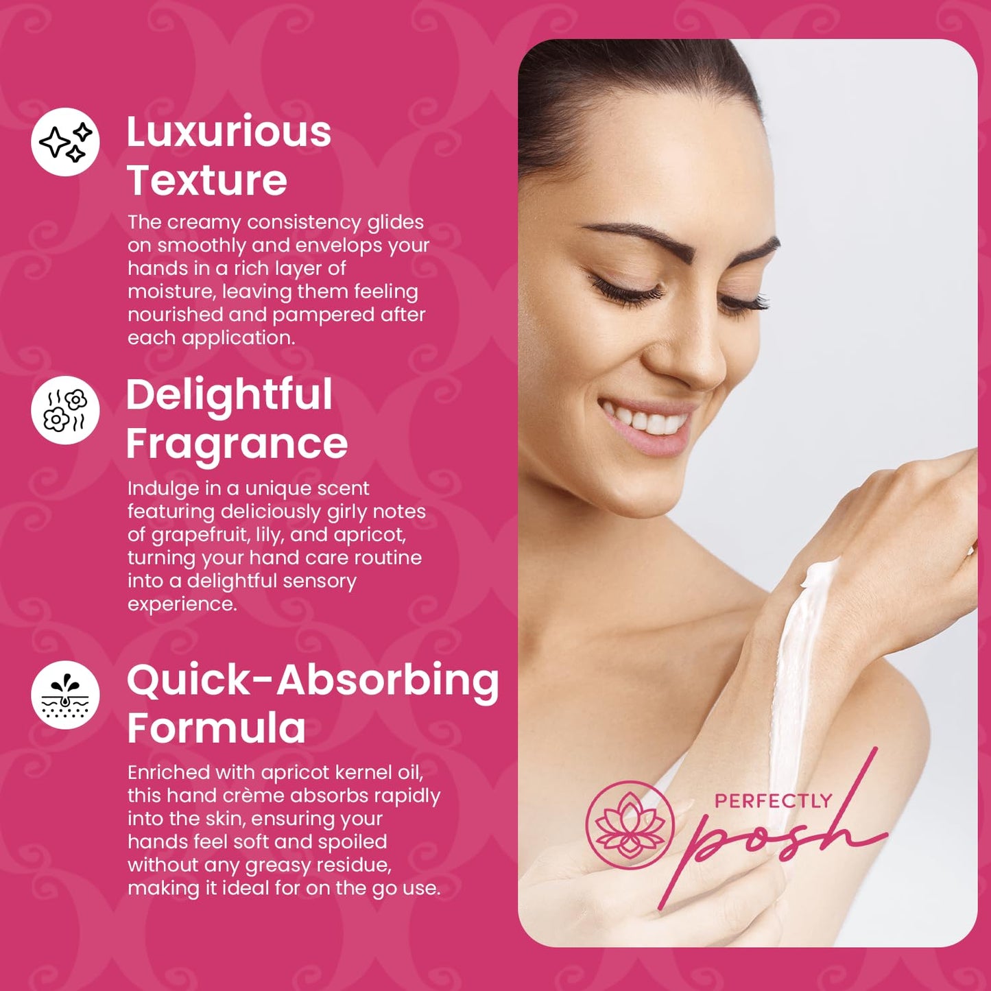 Perfectly Posh - It Girl Big Fat Yummy Hand Crème - Non-Greasy Hand Cream with Apricot Kernel Oil, Coconut Oil and Floral Citrus Scent - 89ml