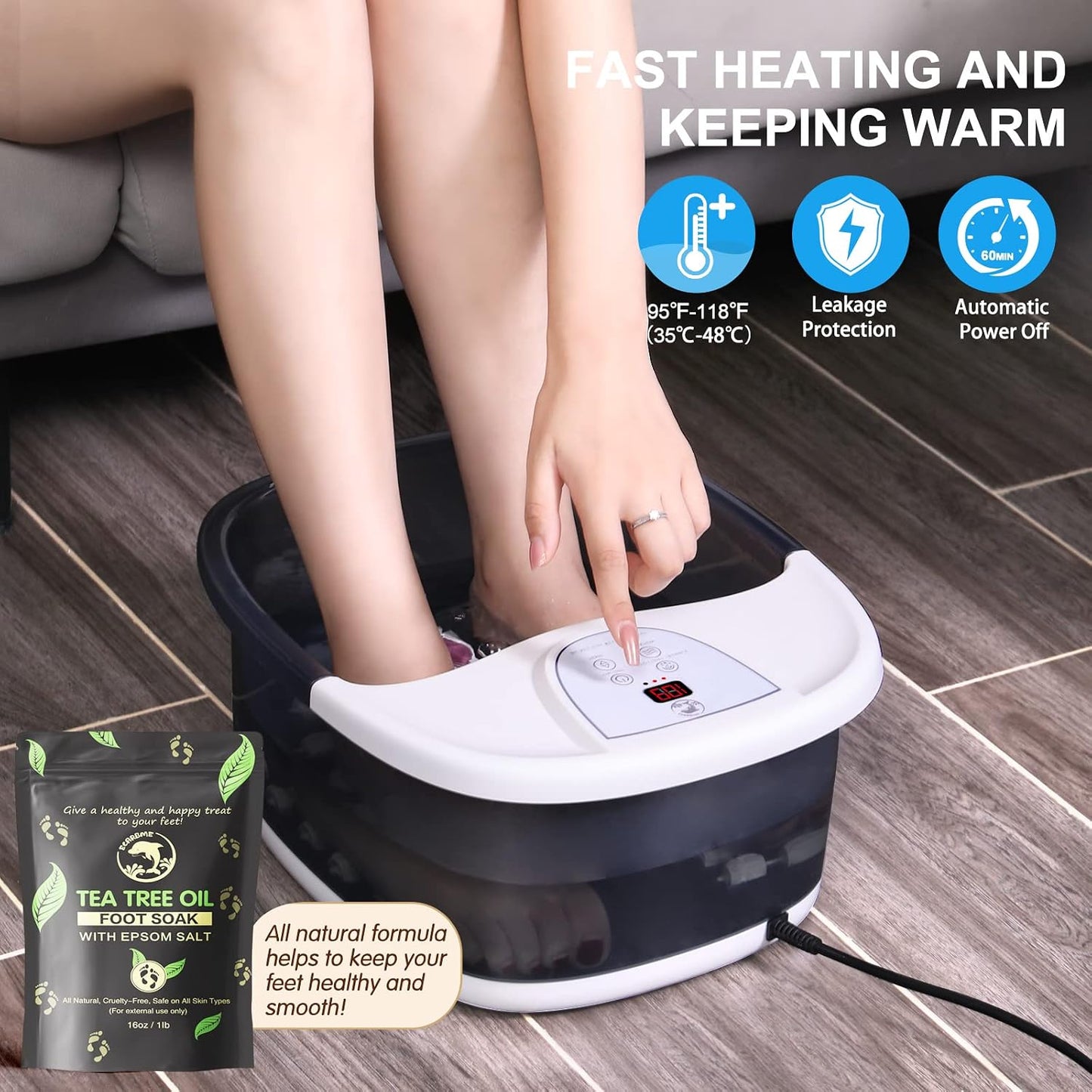 ECARBME Foot Spa Bath Massager with Heat, Foot Soaking Tub with 22 Massage Rollers, Temperature Control, Jets, Bubbles, Epsom Salt and Vibration, Foot Bath soak tub for Relaxation - Grey