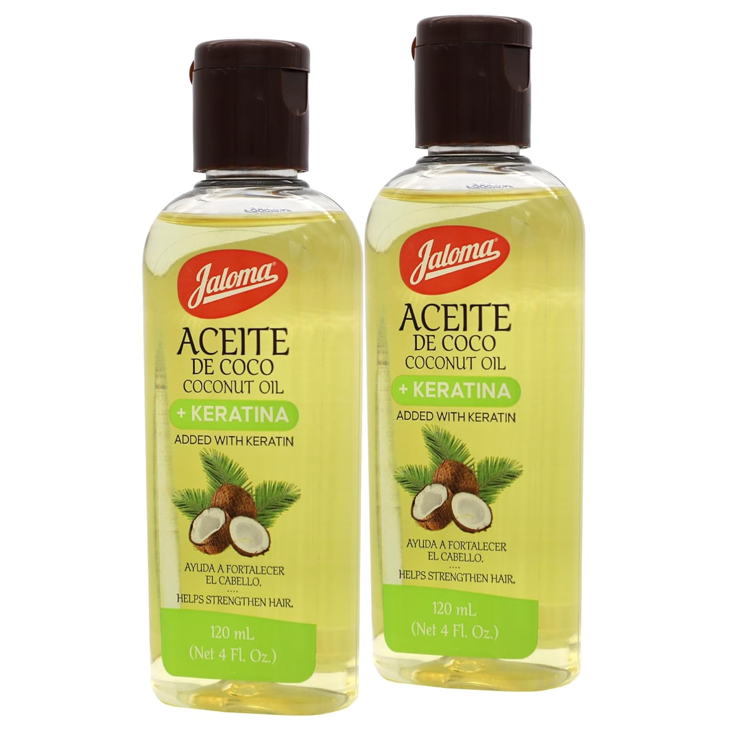 Jaloma Coconut Oil with Keratin to Help Strengthen Hair, 2 Pack, 4 Oz Each Bottle