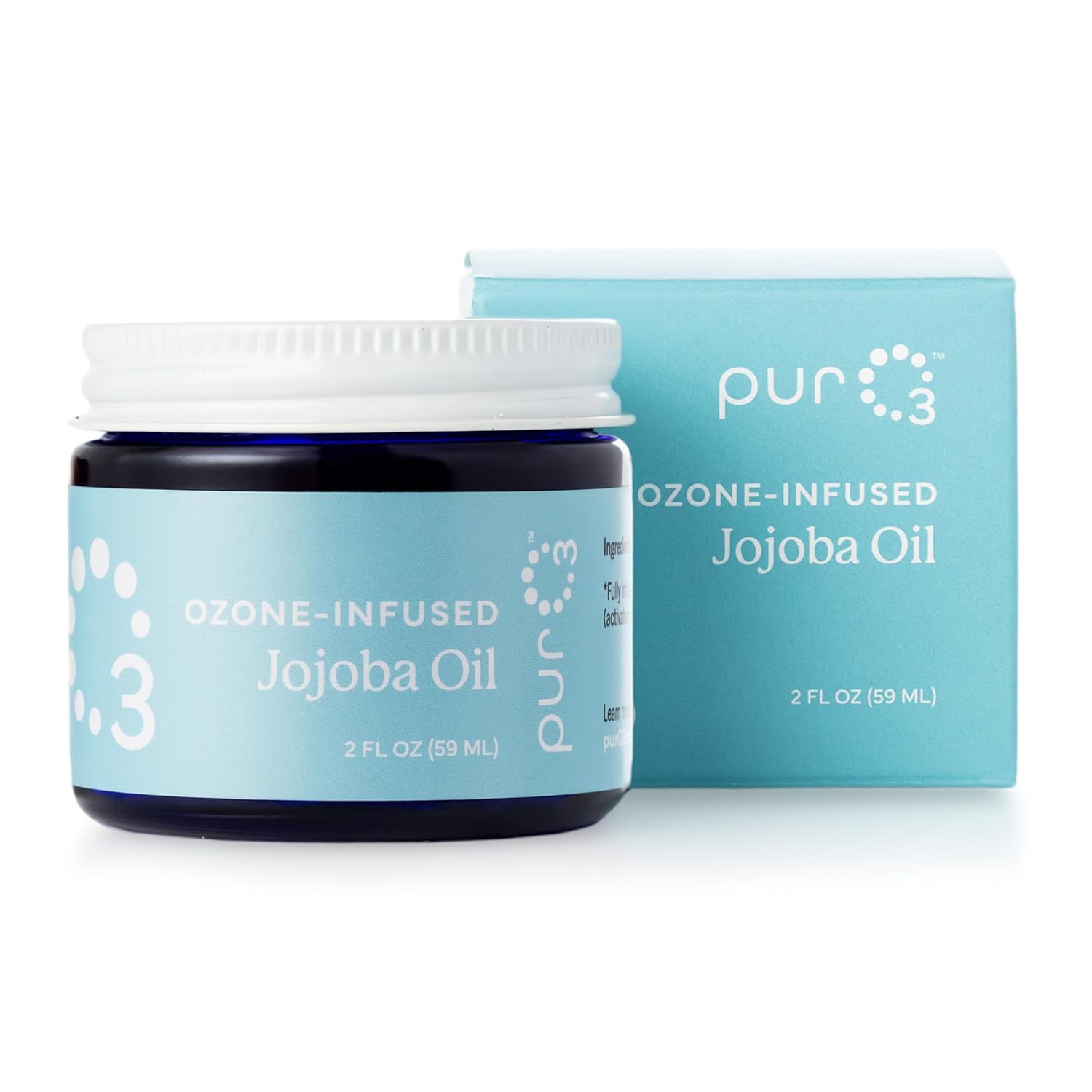 PurO3 Ozonated Jojoba Oil – Pure, Natural, Organic Skincare for Face & Body – Oxygenated Healing Lotion, Moisturizer & Beauty Cream in a Glass Jar – O3 Therapy Salve, 2 oz