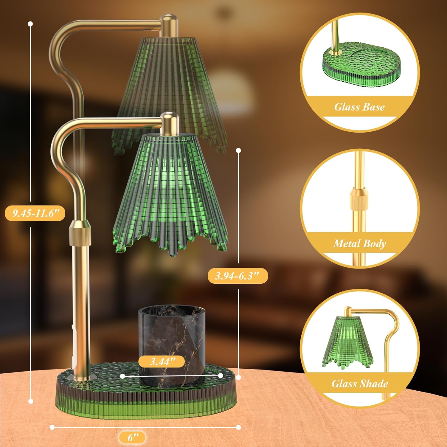 Candle Warmer Lamp with Timer & Dimmable 4-Level Brightness - Adjustable Height,for New Home Bedroom, Gifts for Women (Green)