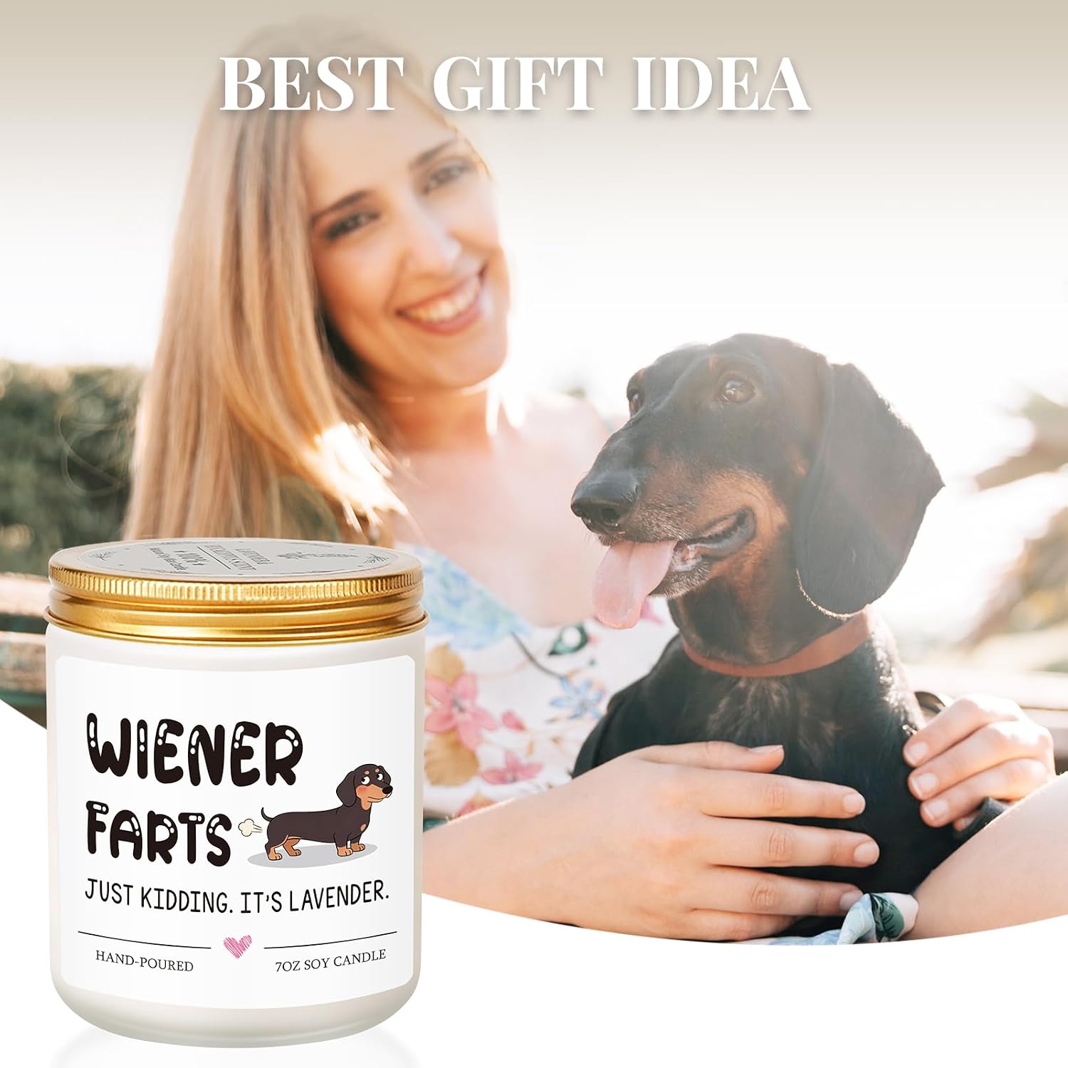 Dog Lover Gifts, Mothers Day Gifts, Christmas, Birthday Gift for Women, Mother, Dog Mom, Sister, Best Friend- Weiner Dogs Farts Candle - Lavender Scent, Hand Pour 7 OZ Soy Candle