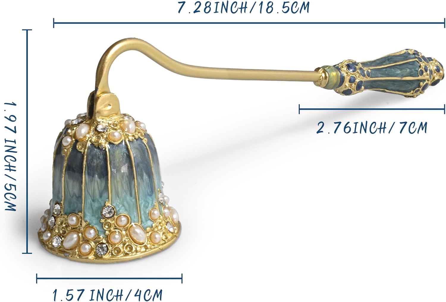 Elegant Royal-Style Candle Snuffer with Pearl Inlay, Metal Handle for Safe and Stylish Candle Extinguishing (Royal Turquoise)