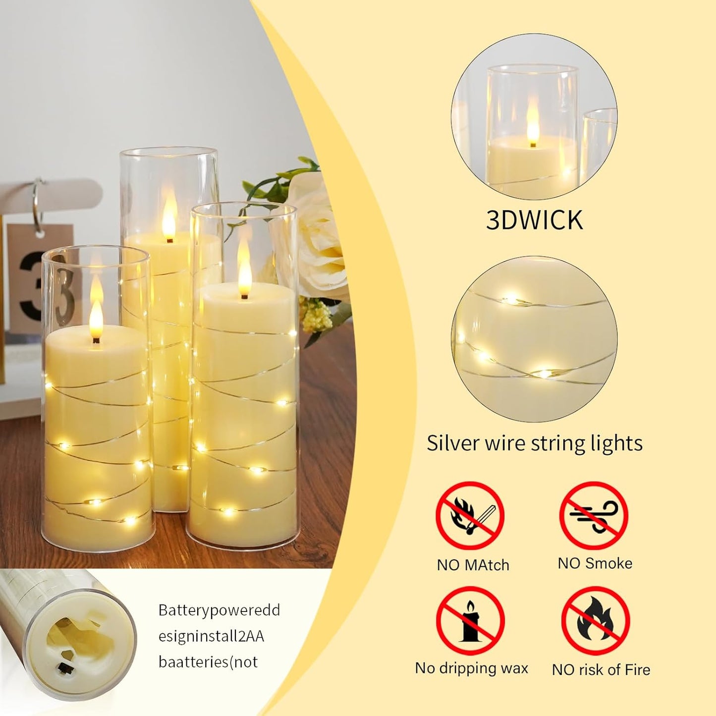 Flameless Candles,with Embedded Star String, Battery Operated Candles Flickering LED Pillar Candles with Remote Control and Timer, Home Decoration Add a Warm and Romantic Atmosphere，Set of 7 (Ivory)