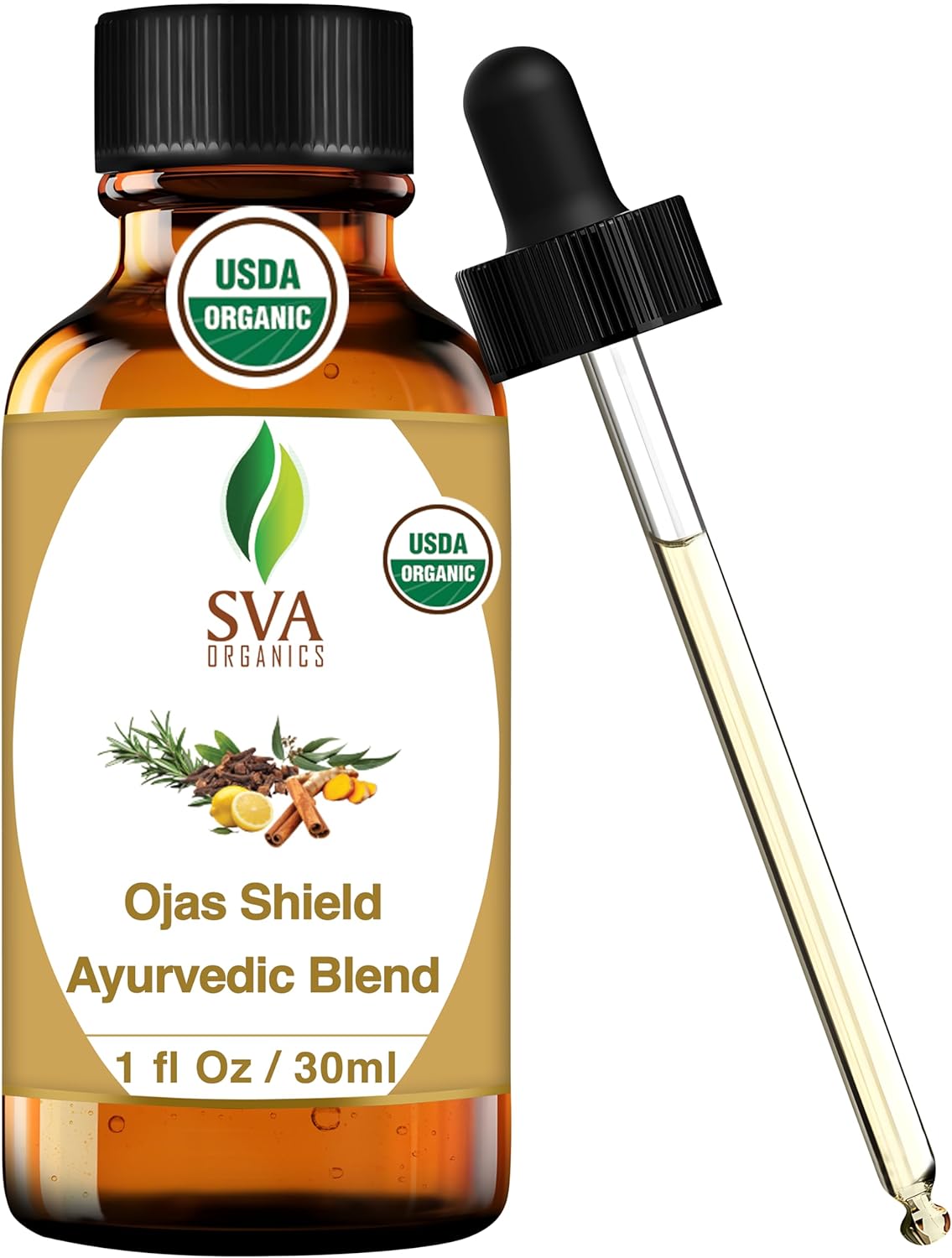 SVA Organics Ojas Shield Blend – 1 Fl Oz – 100% Natural Organic Oil - for Diffuser, Aromatherapy, Hair Care, Face, Skin Care and Body Massage