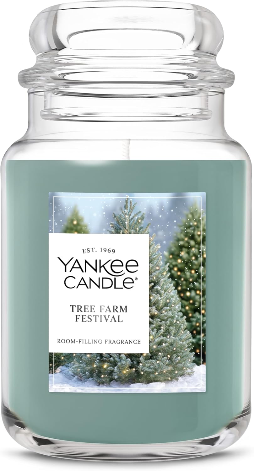 Yankee Candle Tree Farm Festival, Christmas Scented Candle, 22oz Large Jar with up to 150 Hour Burn Time, Giftable