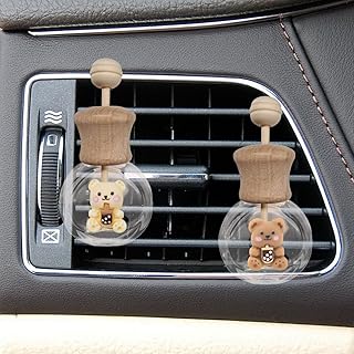 2PCS Car Diffuser Bottle with Vent Clip, Refillable Empty Glass Bottles for Essential Oil, Cute Bear Car Air Outlet Trim Clips, Auto Interior Decoration Accessory for Cars Bedroom Office (Bear)