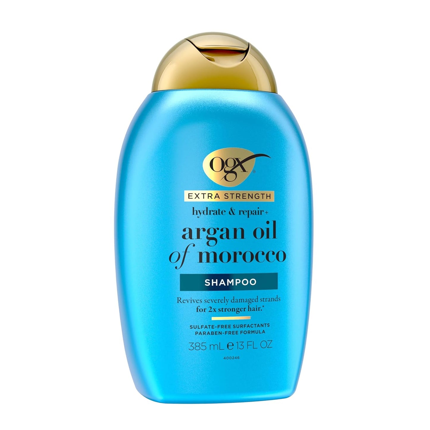 OGX Extra Strength Hydrate & Repair + Argan Oil of Morocco Shampoo for Dry, Damaged Hair, Cold-Pressed Argan Oil to Moisturize & Smooth, Paraben-Free, Sulfate-Free Surfactants, 13 Fl Oz