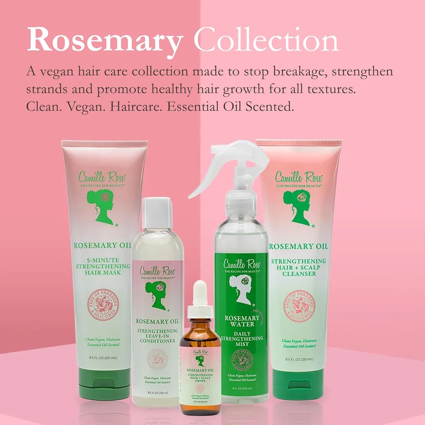 Camille Rose Rosemary Water, Daily Hair Strengthening Mist – Hydrating Refresher Spray with Rosemary Oil, Peppermint & Aloe Vera, 8 Oz Ea