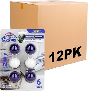 Clorox Fraganzia Deodorizing Balls with Lavender and Eucalyptus Scent, Shoe and Bag Odor Eliminator Balls for Shoes Lockers and Gym Bags with Long Lasting Freshness, 6 Count - 12 Pack