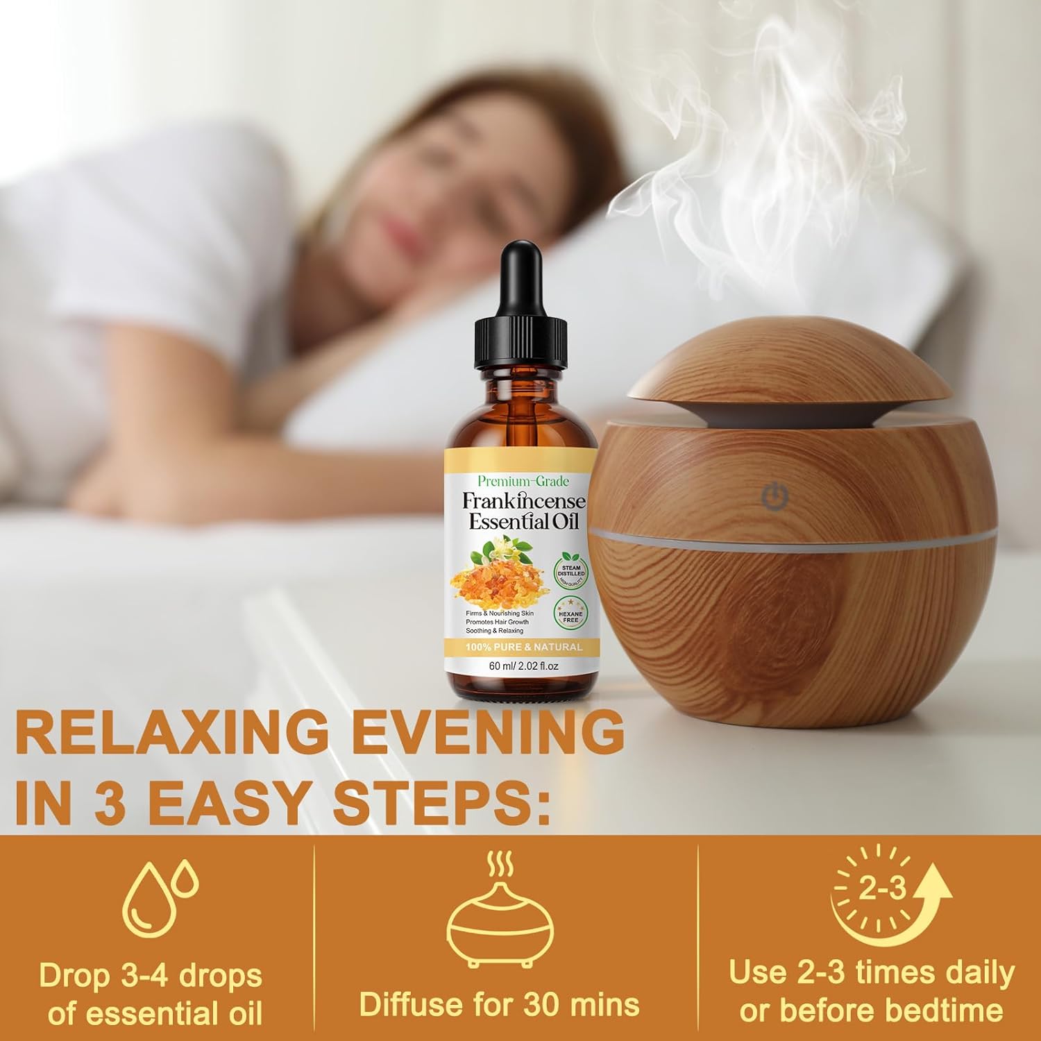 Frankincense Essential Oil 2.02 Fl oz - 100% Pure & Natural Premium Frankincense Oil for Face, Skin Care, Hair, Body Massage, Diffusers, Aromatherapy, Meditation, Moisturize, Tighten Skin