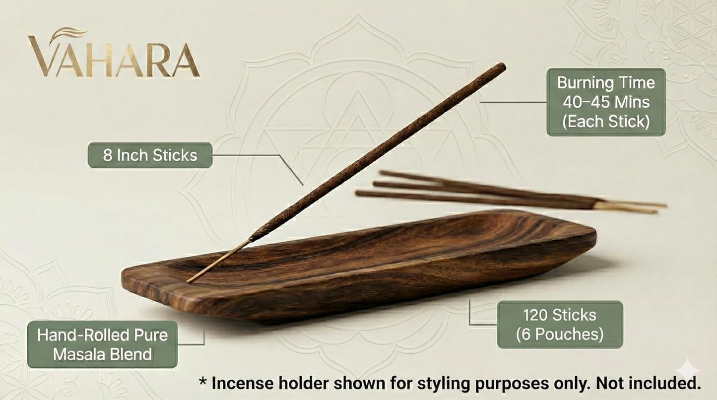 Incense Sticks Variety Pack – Natural Masala Incense Sticks, Premium VAHARA Hand-Rolled Incense for Home Fragrance, Aromatherapy & Meditation (Premium Vahara Essence of You, 6 Fragrance Packs)