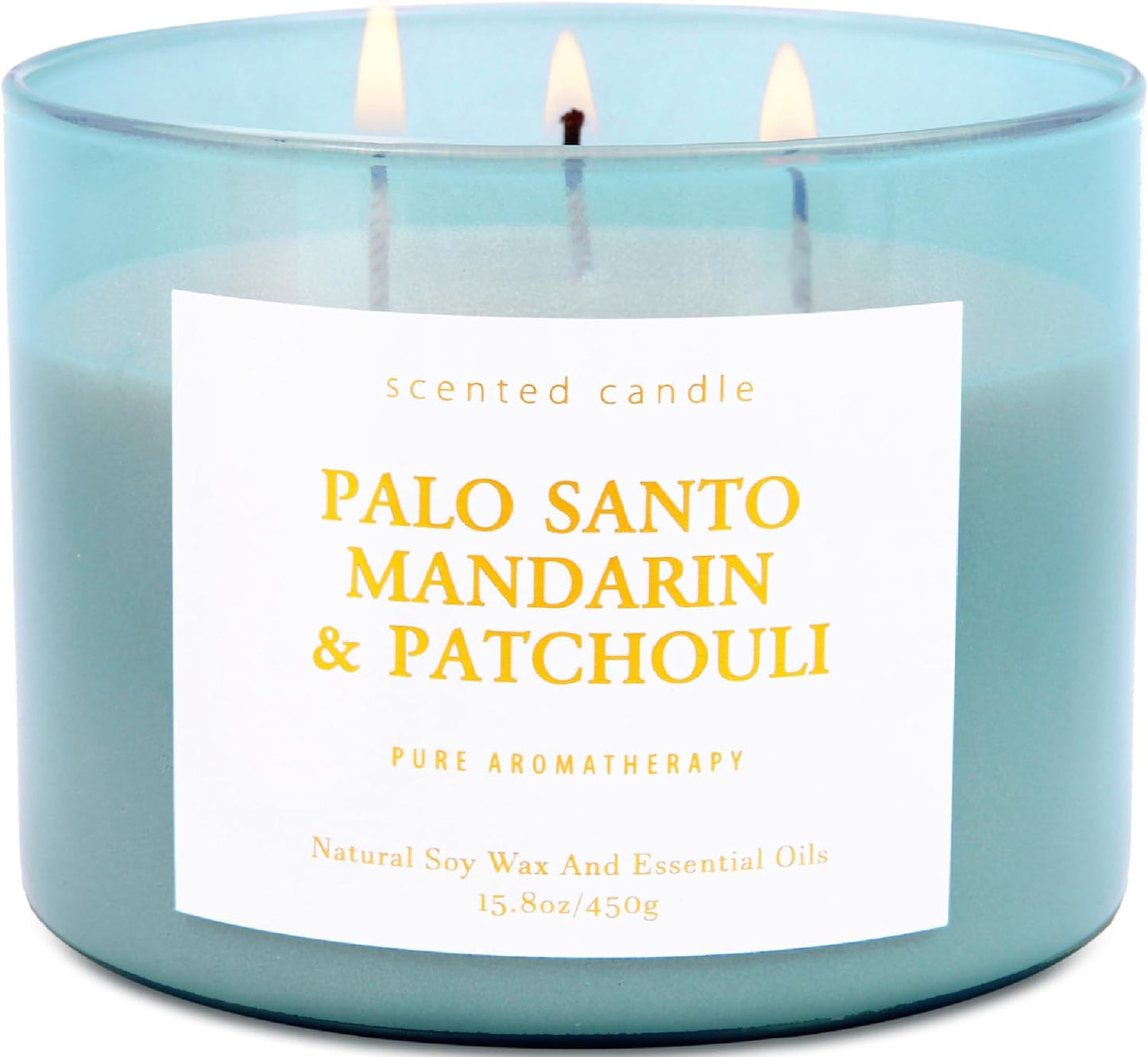 Palo Santo Mandarin Patchouli 3-Wick Soy Candle | 15.8 oz Calming Aromatherapy Candle for Home | Clean Burn Long Lasting | Warm Wood Citrus Scent | Stress Relief Candle Gift for Women & Men