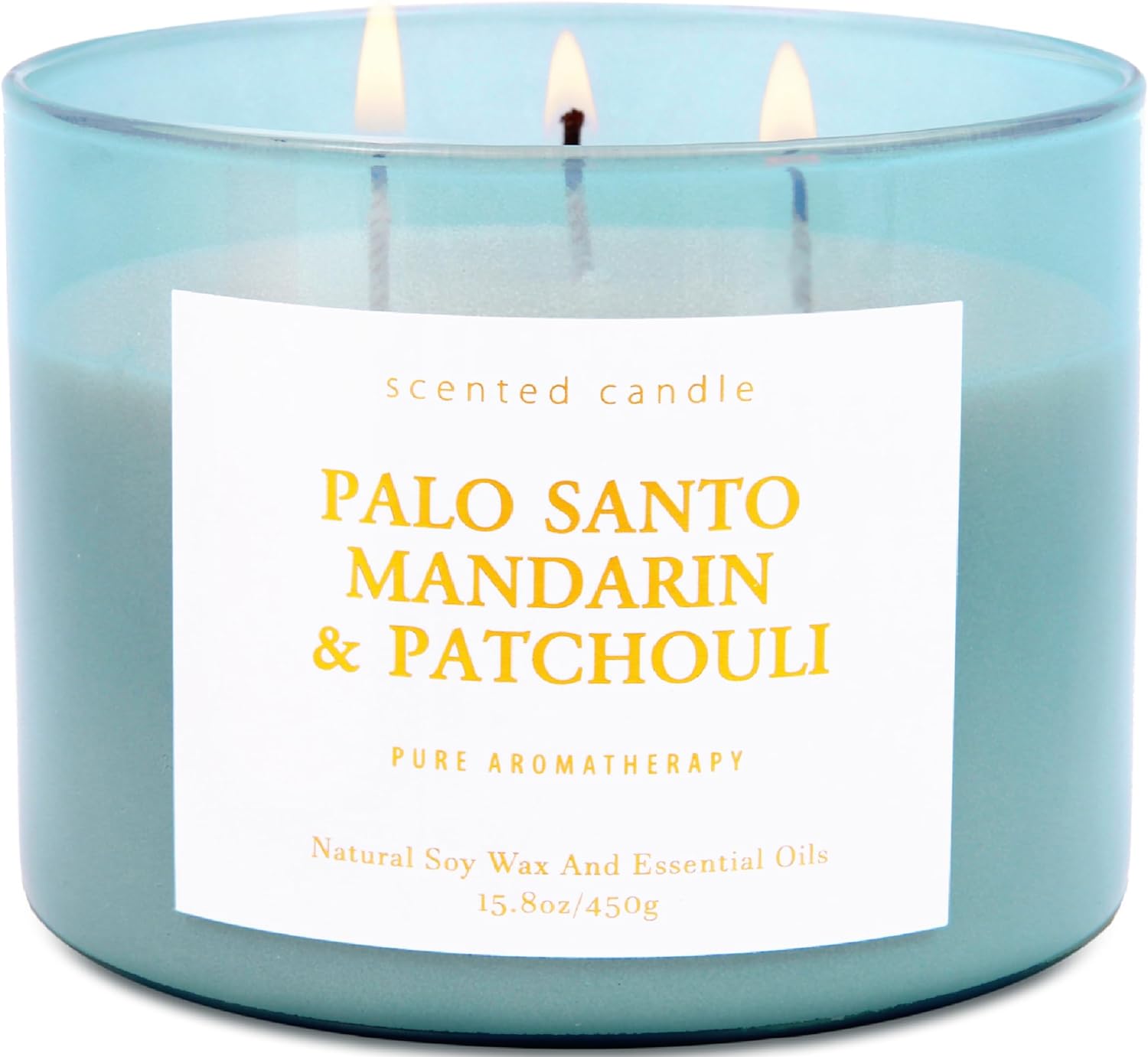 Palo Santo Mandarin Patchouli 3-Wick Soy Candle | 15.8 oz Calming Aromatherapy Candle for Home | Clean Burn Long Lasting | Warm Wood Citrus Scent | Stress Relief Candle Gift for Women & Men