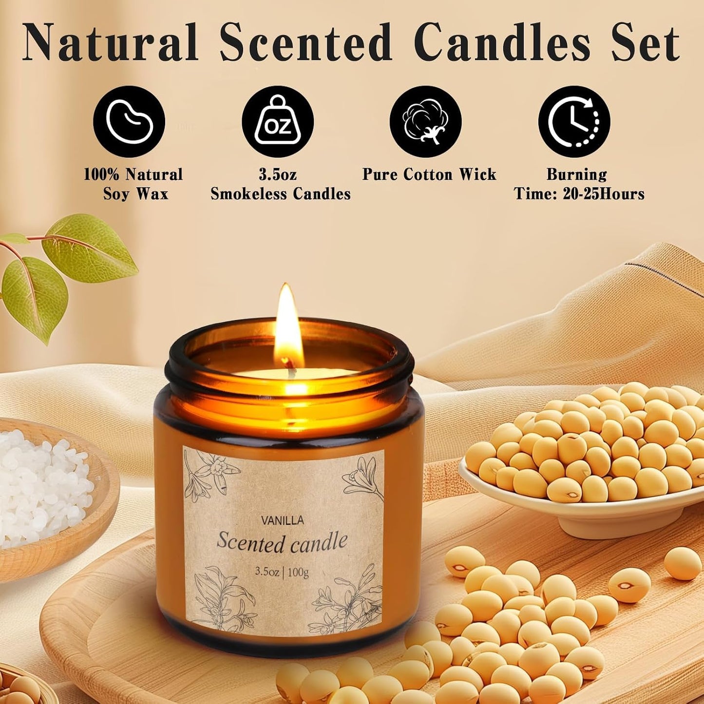 4 Packs Candles for Home Scented, Scented Candles Gifts for Women, Natural Soy Wax Amber Jar Candle, Long Lasting Aromatherapy Candle Gift Set for Birthday Valentine's Day Mother's Day