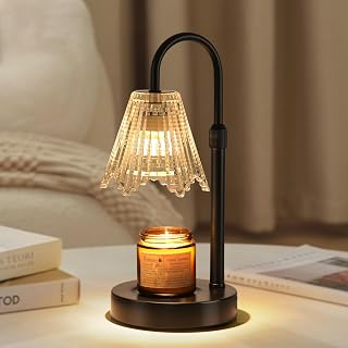 Candle Warmer Lamp, Black Metal, Crystal Glass Shade, Electric Candle Melter with Adjustable Gooseneck, Smoke-Free Safe Design for Home