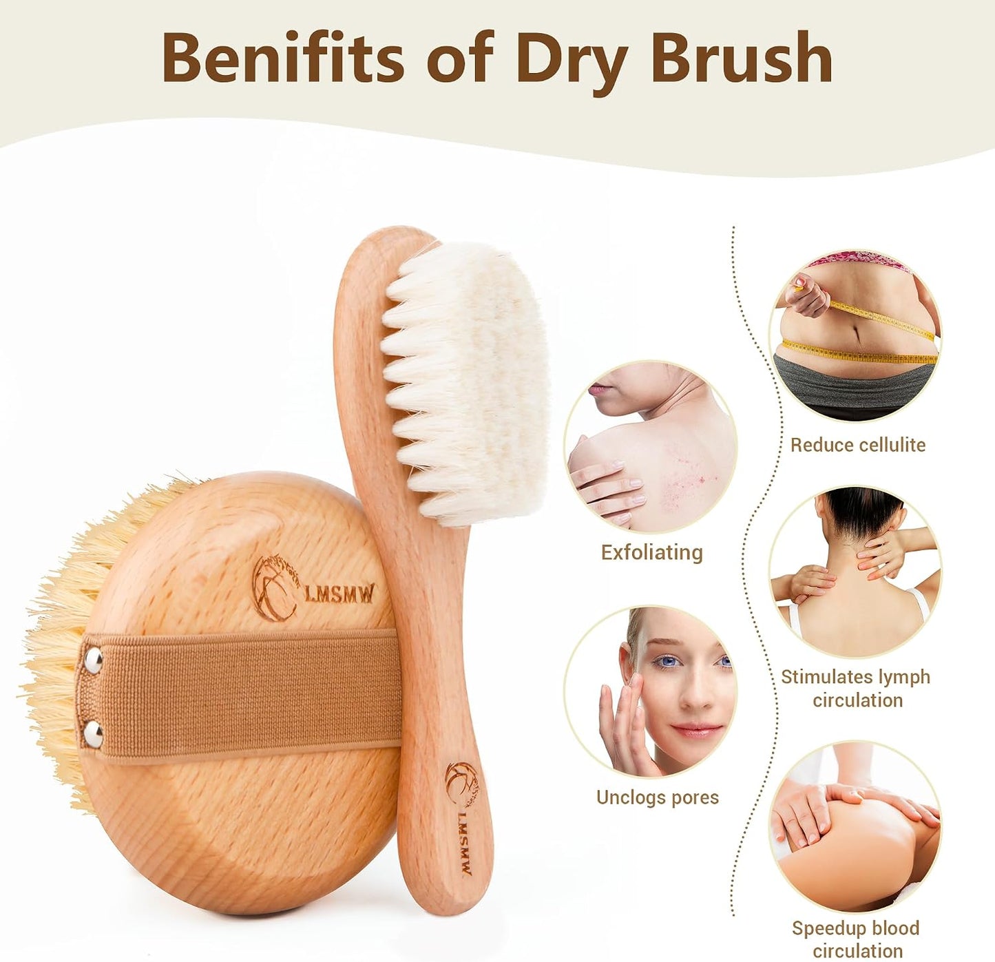 Dry Brushing Body Brush Set for Body and Face, Boar Bristle Body Scrub Brush and Soft Facial Brush, Exfoliating Dry Brush Kit for Smooth Skin, Lymphatic Drainage, Cellulite, Blood Circulation, 2 Pack