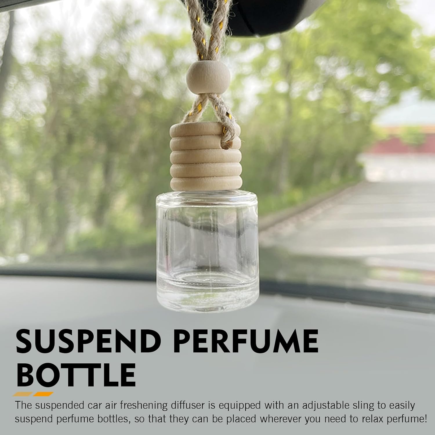 5 PCS Car Diffuser Air Freshener Bottles with Hanging Rope, 8 ML Refillable Empty Glass Essential Oil Diffuser Vent Clip & Wooden Caps Sticks, Universal Aromatherapy Diffusers for Most Cars