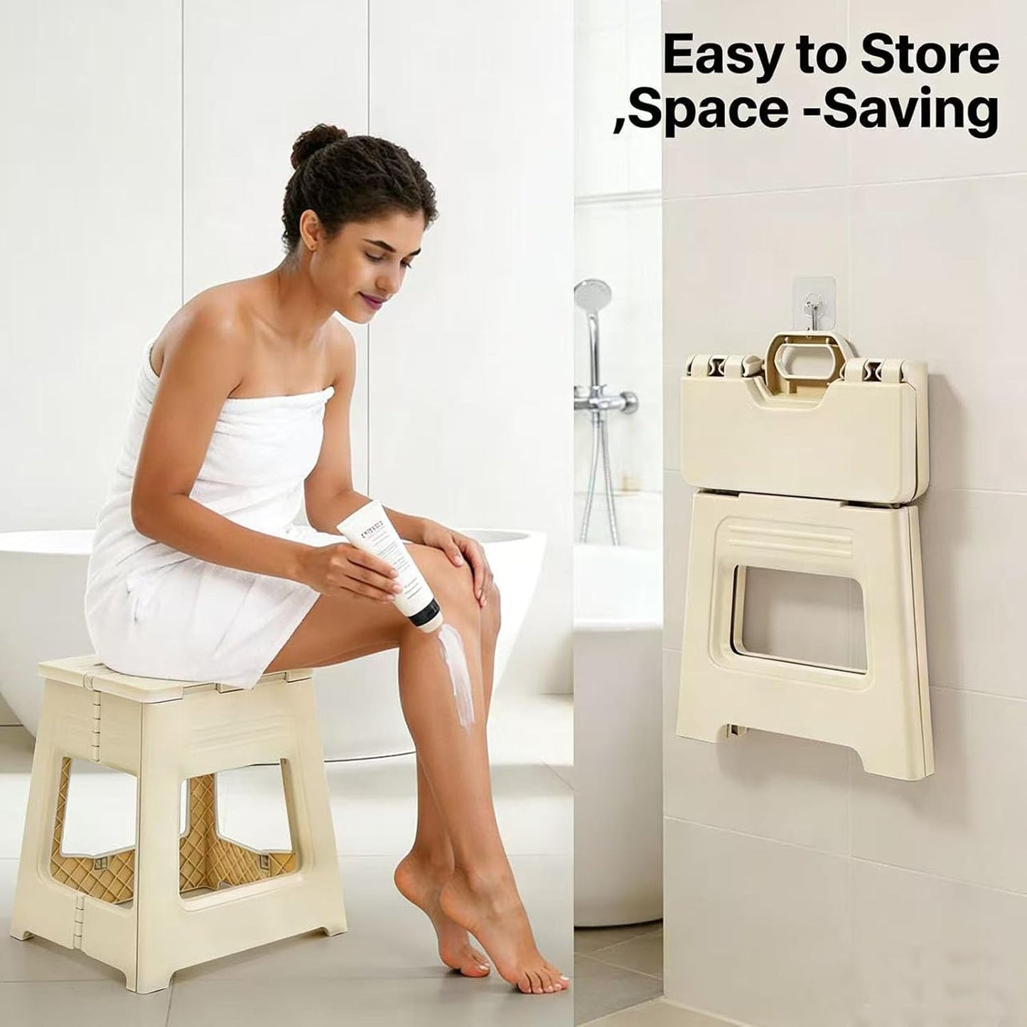 Foldable Shower Stool for Shaving Legs, Plastic Shower Foot Rest for Inside Shower,11.9" High Anti-Slip Foot Step to Shave Leg Small Folding Bench Shaving Stool for Travel/Bathroom
