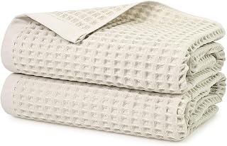 Jacquotha Waffle Bath Towels Set of 2 (Mist White) – Cotton, Quick Dry, Low Lint, 31” x 62” Large Towels for Bathroom Shower Spa Pool