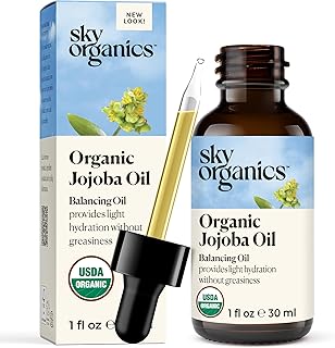 Sky Organics Organic Jojoba Oil for Face, Balancing Oil for Light Hydration & Helps Reduce Excess Oiliness, Suitable For Oily, Combination and Blemish-Prone Skin, 100% Pure & Cold-Pressed, 1 fl oz