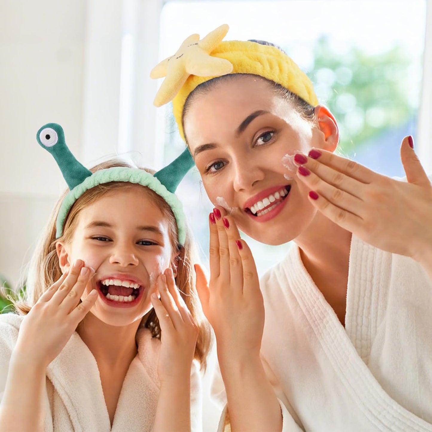Spa Headbands for Girls Women, 4 Pack Cute Cartoon Animal Headbands for Skincare Makeup Washing Face, Cute Frog Snail Crab Starfish Hairbands Hair Accessories Funny Stuff Beauty