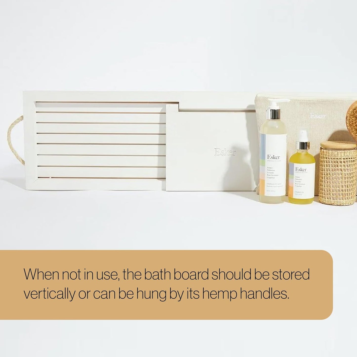 Esker Bathtub Tray, Premium Pine Wood Bath Board with Hemp Rope Handles; 32” Wide with Built in flip-up Mirror for applying Make-up, Masks or Scrubs; Must Have Bath Accessory Tray Caddy.