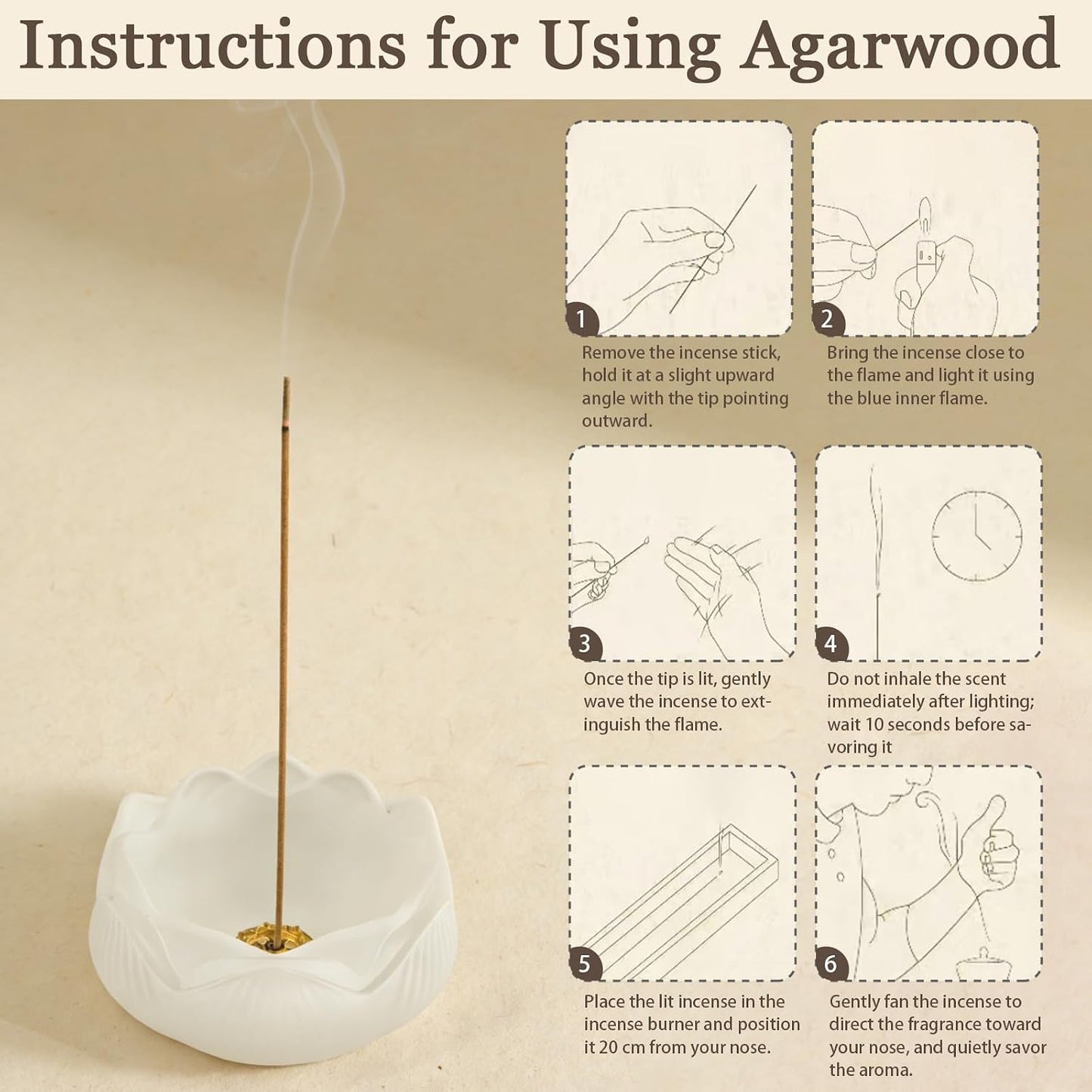 Agarwood Incense Sticks, Natural Incense Sticks Approx. 120 Sticks (30g) with Brass Holder, Chinese Incense for Yoga, Zen Meditation and Relaxation, Elegant Gift