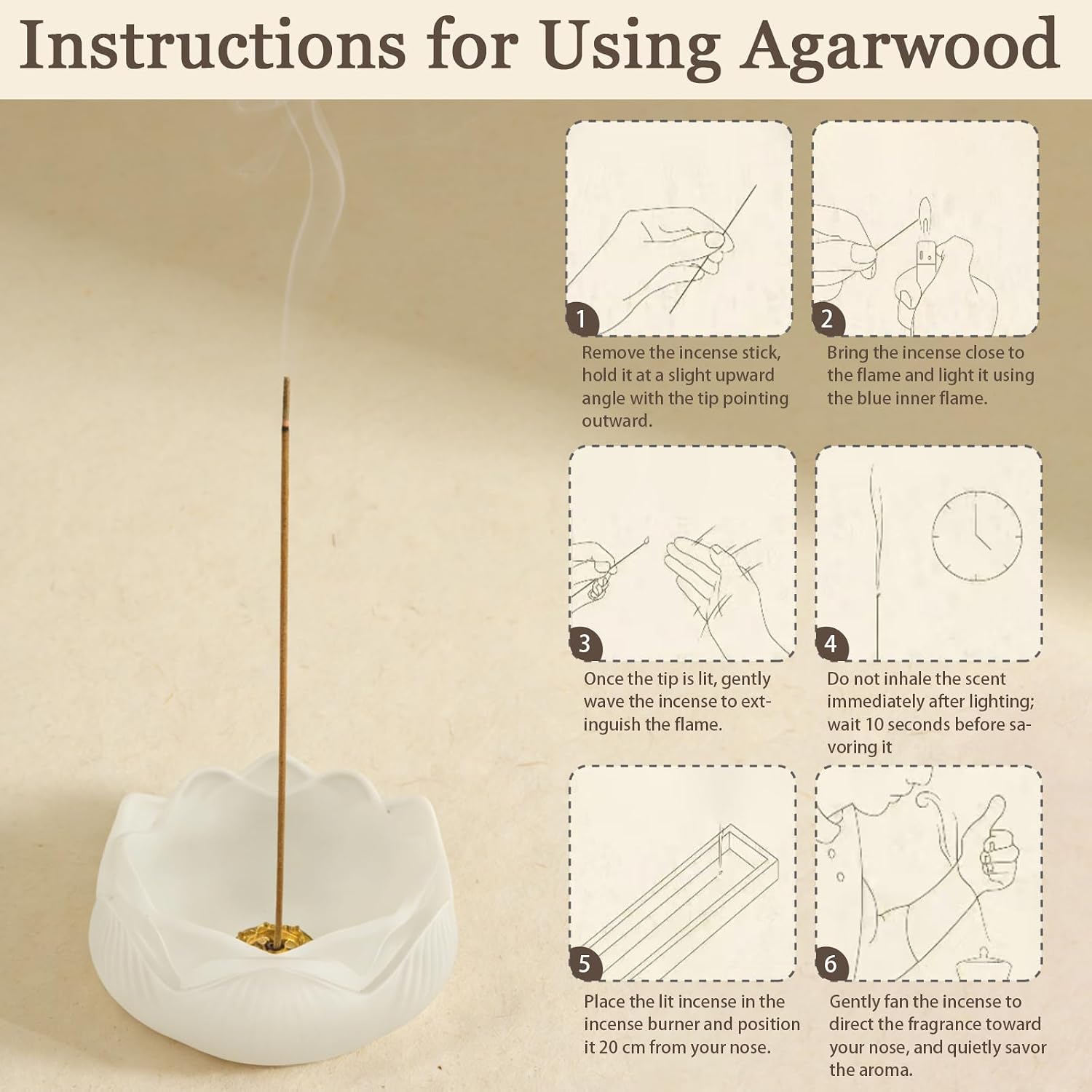 Agarwood Incense Sticks, Natural Incense Sticks Approx. 120 Sticks (30g) with Brass Holder, Chinese Incense for Yoga, Zen Meditation and Relaxation, Elegant Gift