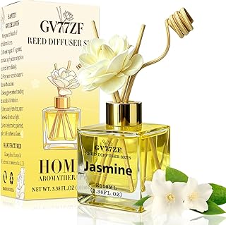 Jasmine Reed Diffuser – 3.38 oz Glass Bottle with Rattan Sticks & Dried Flowers, Fresh White Floral Scent for Home, Adjustable Intensity Aroma Gift for Women, Housewarming, Mom