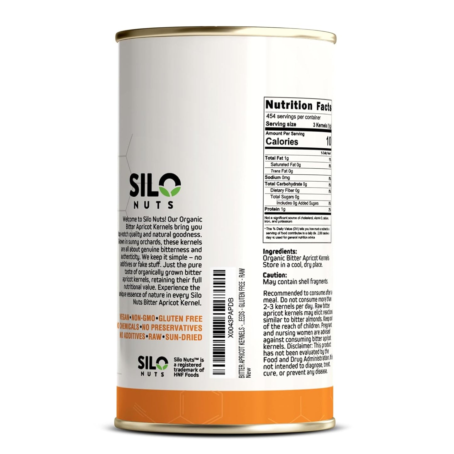 SILO Nuts Organic Bitter Apricot Kernels - 16 oz USDA Certified Organic Bitter Apricot Seeds - Natural & Non-GMO, Premium Quality Kernals, No Sulfur or Additives