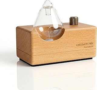 Waterdrop Glass Essential Oil Diffuser with Handmade Wood Base for Aromatherapy, Waterless Scent Diffuser for Yoga Home Office, Portable & Cordless Oil Nebulizer with LED & Timer, Gift of Fragrance
