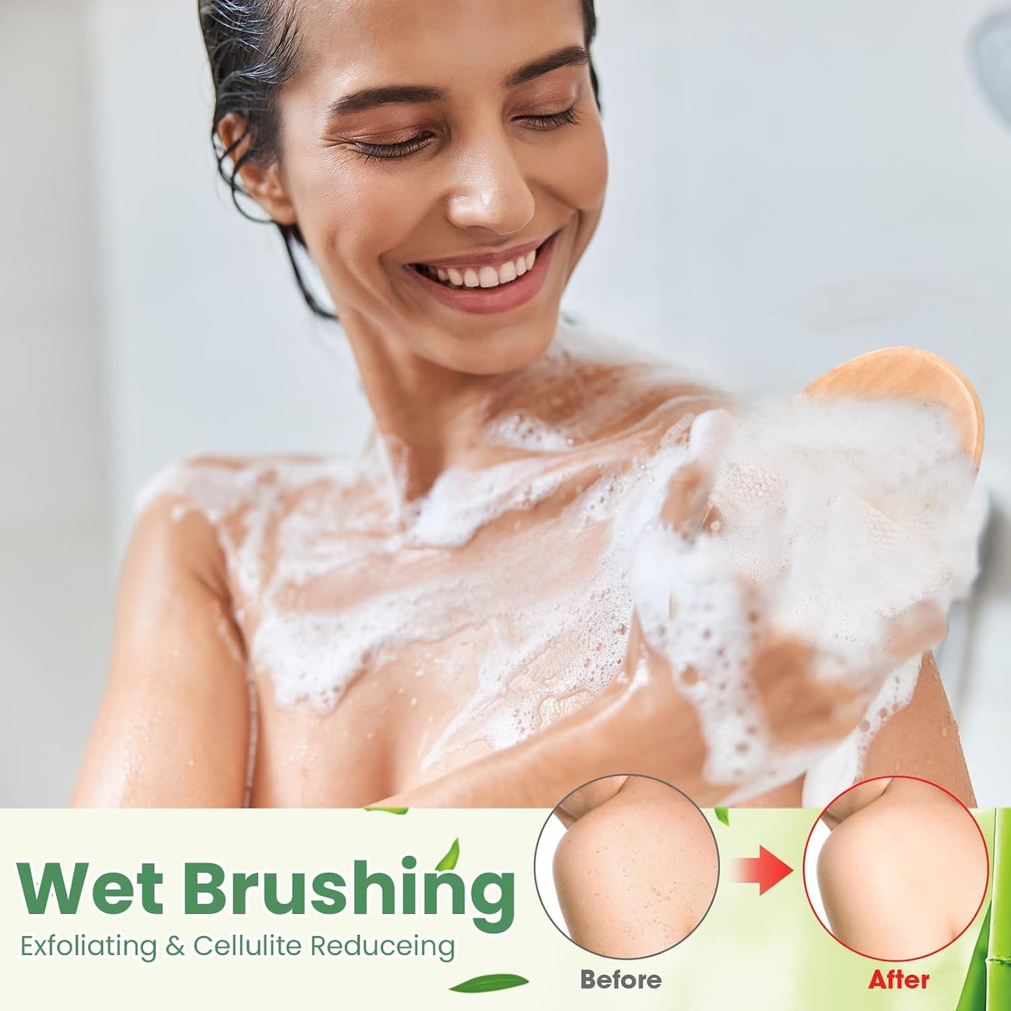 Gejoy 40 Pcs Dry Brushing Body Brush for Lymphatic Drainage Exfoliating Brush with Massage Nodule Dry Skin Body Scrubber Cellulite Shower Circulation Dead Exfoliator (Massage Version,Wood Color)