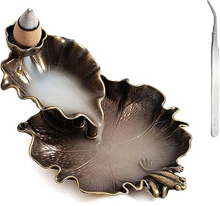 Waterfall Incense Cone Holder Lotus and Frog Bronze Backflow Insense Burner Metal Incense Holder Aromatherapy Ornament Home Decoration