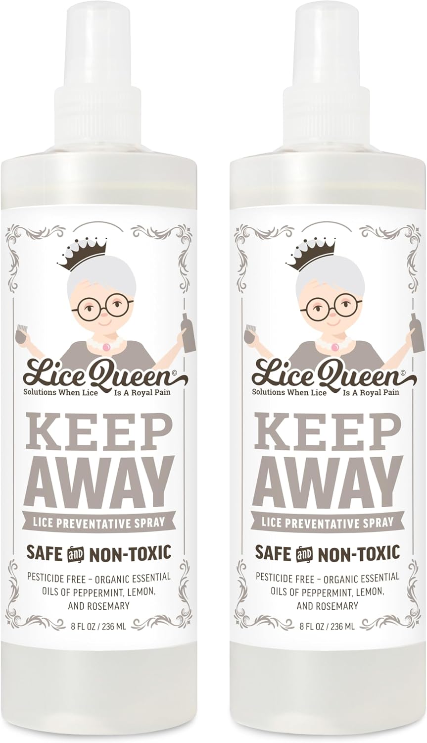 Keep Away Lice Preventative Spray for Hair, Bedding, Coats and Backpacks - Safe, Non-Toxic - Organic Essential Oils of Peppermint, Lemon and Rosemary - 8 fl oz - 2 Pack