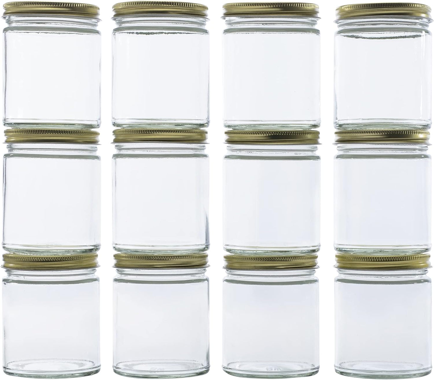 North Mountain Supply 9 Ounce Clear Glass Straight Sided Mason Canning Jars- With 70mm Gold Metal Lids - Case of 12
