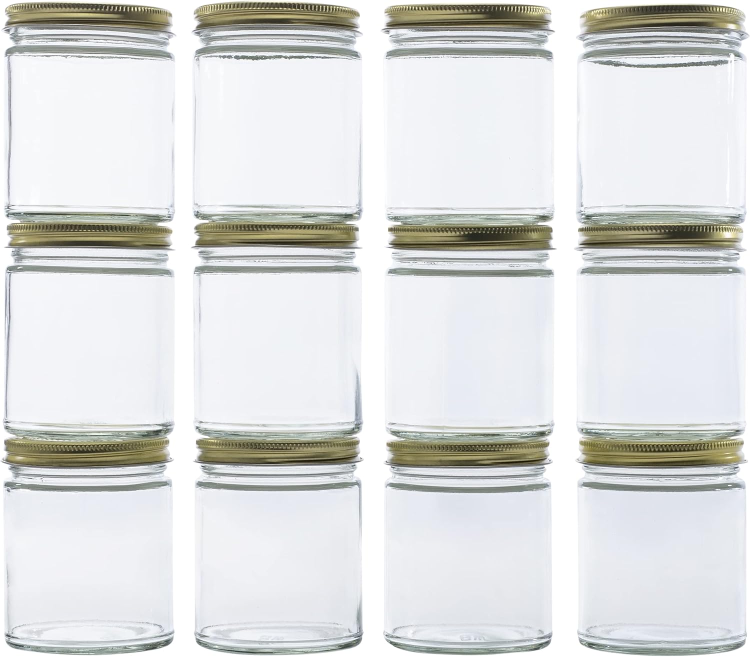 North Mountain Supply 9 Ounce Clear Glass Straight Sided Mason Canning Jars- With 70mm Gold Metal Lids - Case of 12