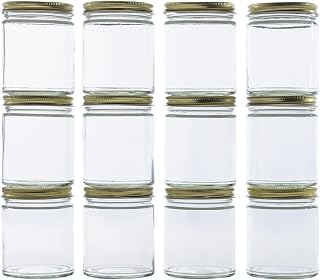 North Mountain Supply 9 Ounce Clear Glass Straight Sided Mason Canning Jars- With 70mm Gold Metal Lids - Case of 12
