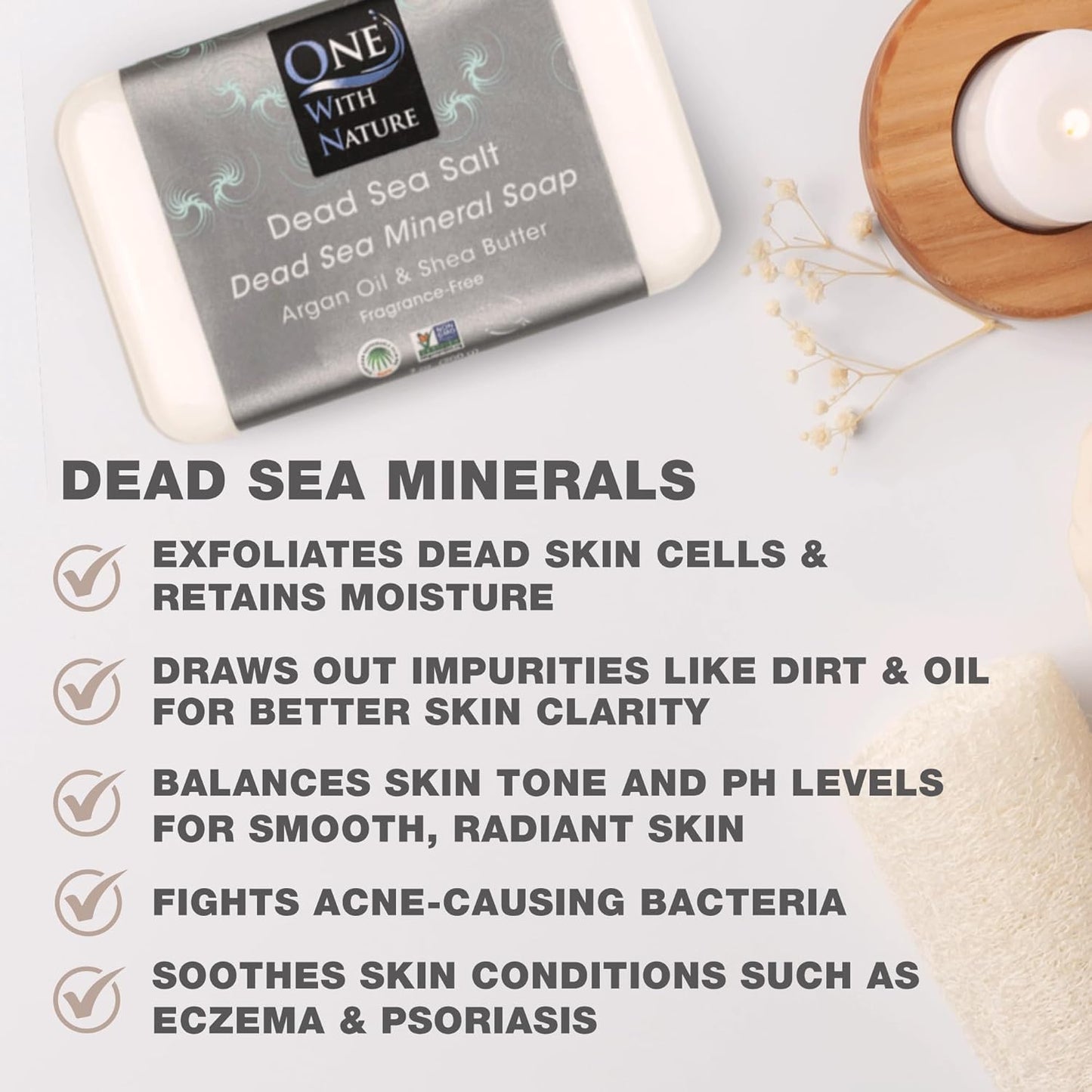 DEAD SEA Salt SOAP 3 PK - Shea Butter, Argan Oil, Magnesium, Sulfur, Minerals. All Skin Types, Problem Skin. Acne Treatment, Eczema, Psoriasis, Therapeutic, Natural, Fragrance Free, 7 oz Bars