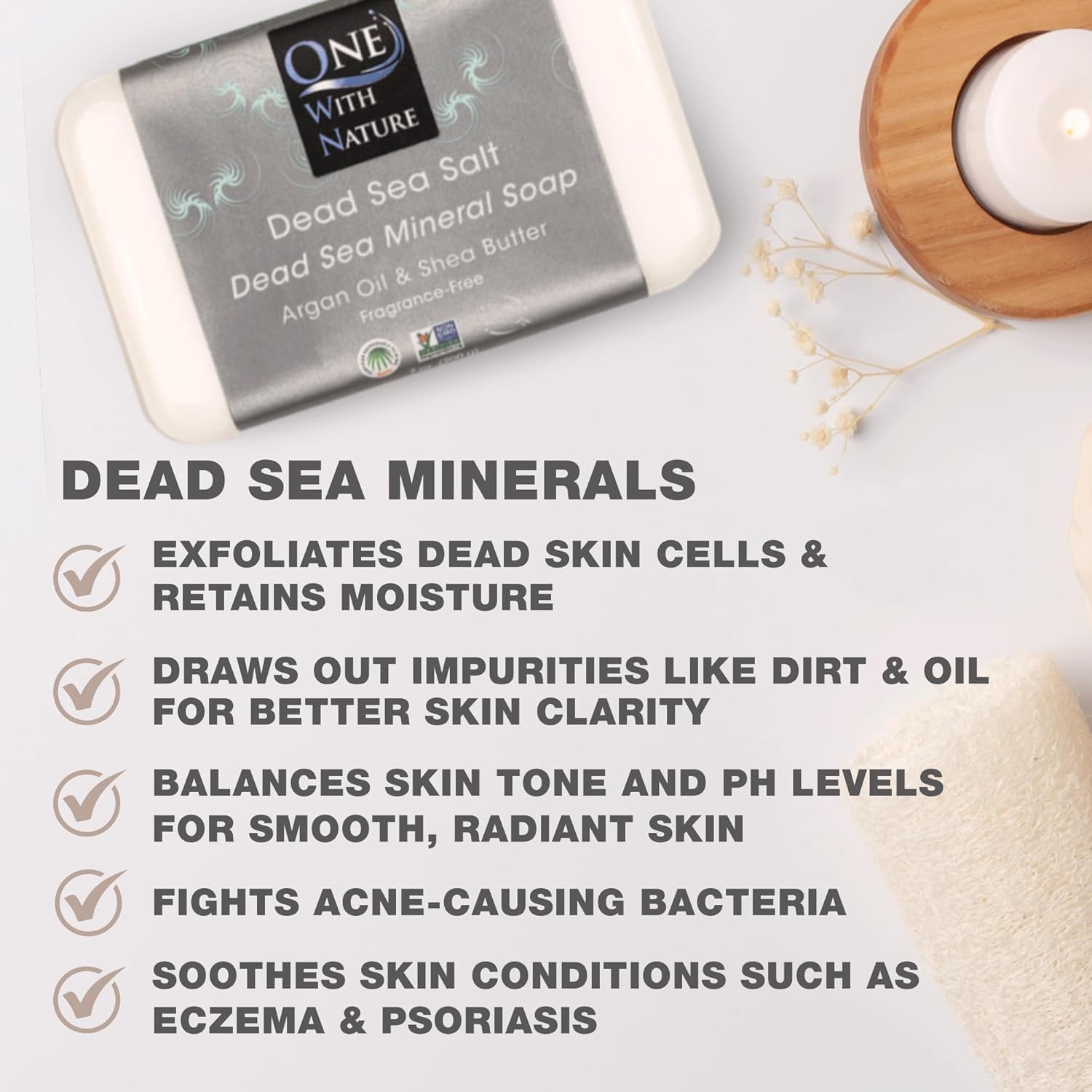 DEAD SEA Salt SOAP 3 PK - Shea Butter, Argan Oil, Magnesium, Sulfur, Minerals. All Skin Types, Problem Skin. Acne Treatment, Eczema, Psoriasis, Therapeutic, Natural, Fragrance Free, 7 oz Bars