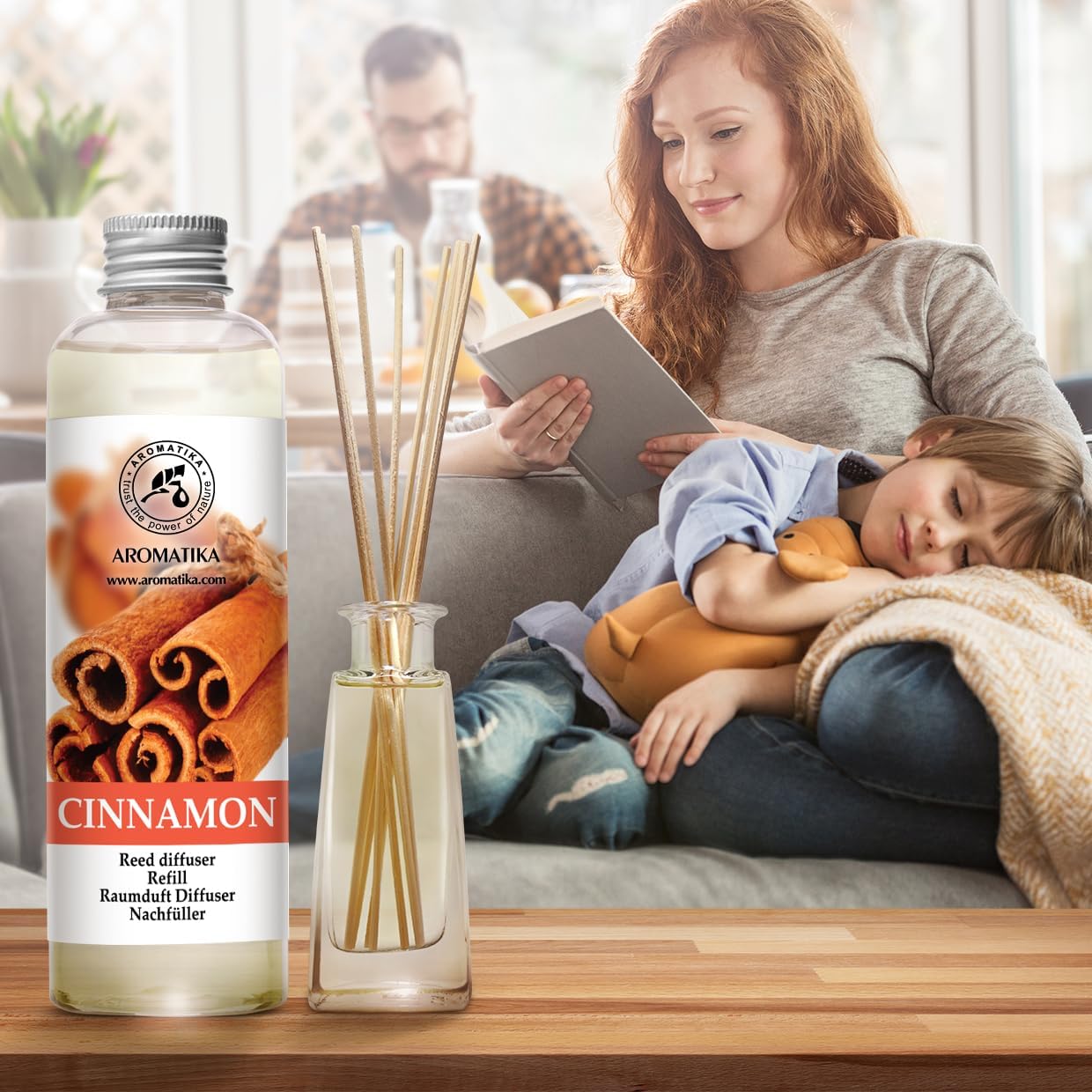 Cinnamon Reed Diffuser Refill with Natural Essential Cinnamon Oil 6.8 Fl Oz - Fresh & Long Lasting Fragrance - Reed Diffuser Oil Refill for Aromatherapy - Home - Fitness - Boutique
