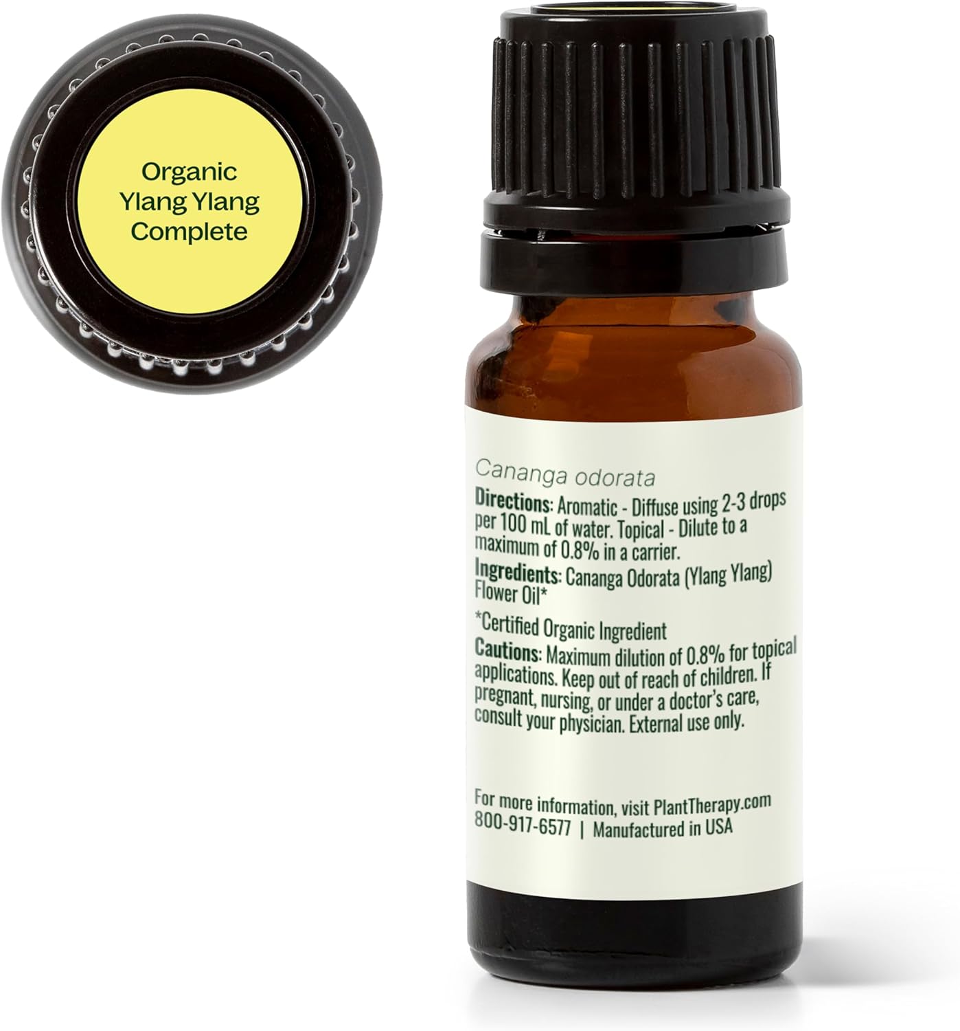 Ylang Ylang Complete Organic Essential Oil 10 mL (1/3 oz),100% Pure, USDA Certified Organic, Undiluted, Natural Aromatherapy, Romantic, Soothing Scent