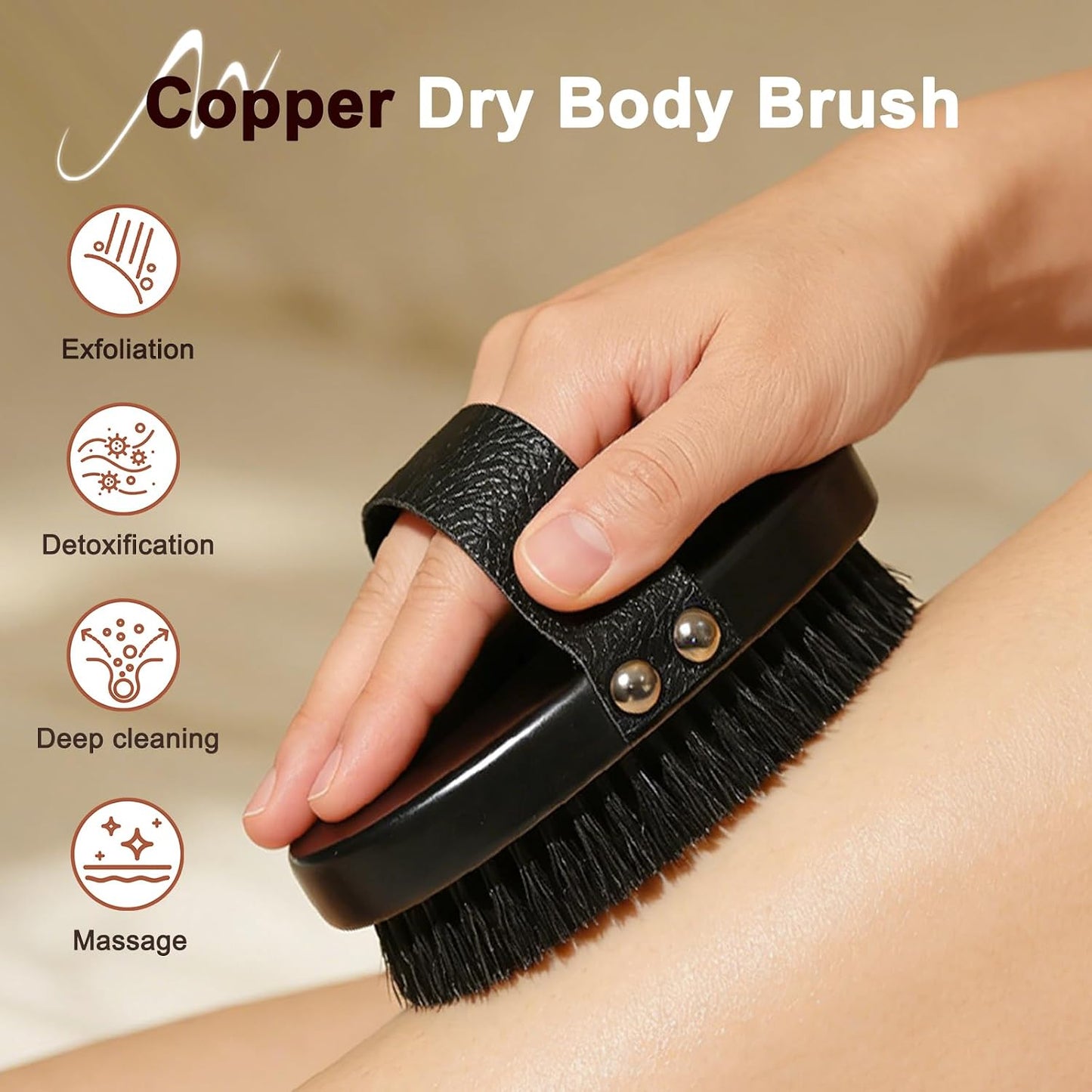 Copper Dry Brush for Cellulite, Exfoliating Body Brush | Improve Cellulite Appearance, Lymphatic Drainage, Pure Copper Bristles, Gentle Exfoliation