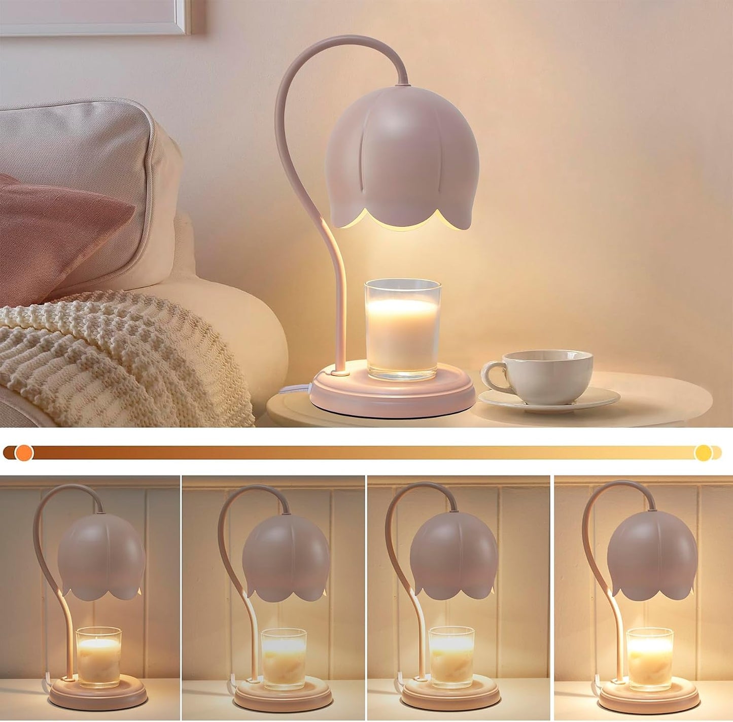 Cute Pink Flower Candle Warmer Lamp with Timer Dimmable, Bedroom House Office Aesthetic Living Girls Room New Home Decor, Christmas Birthday Gifts for Women Mom, Large Bedside Table Scented Wax Lamps