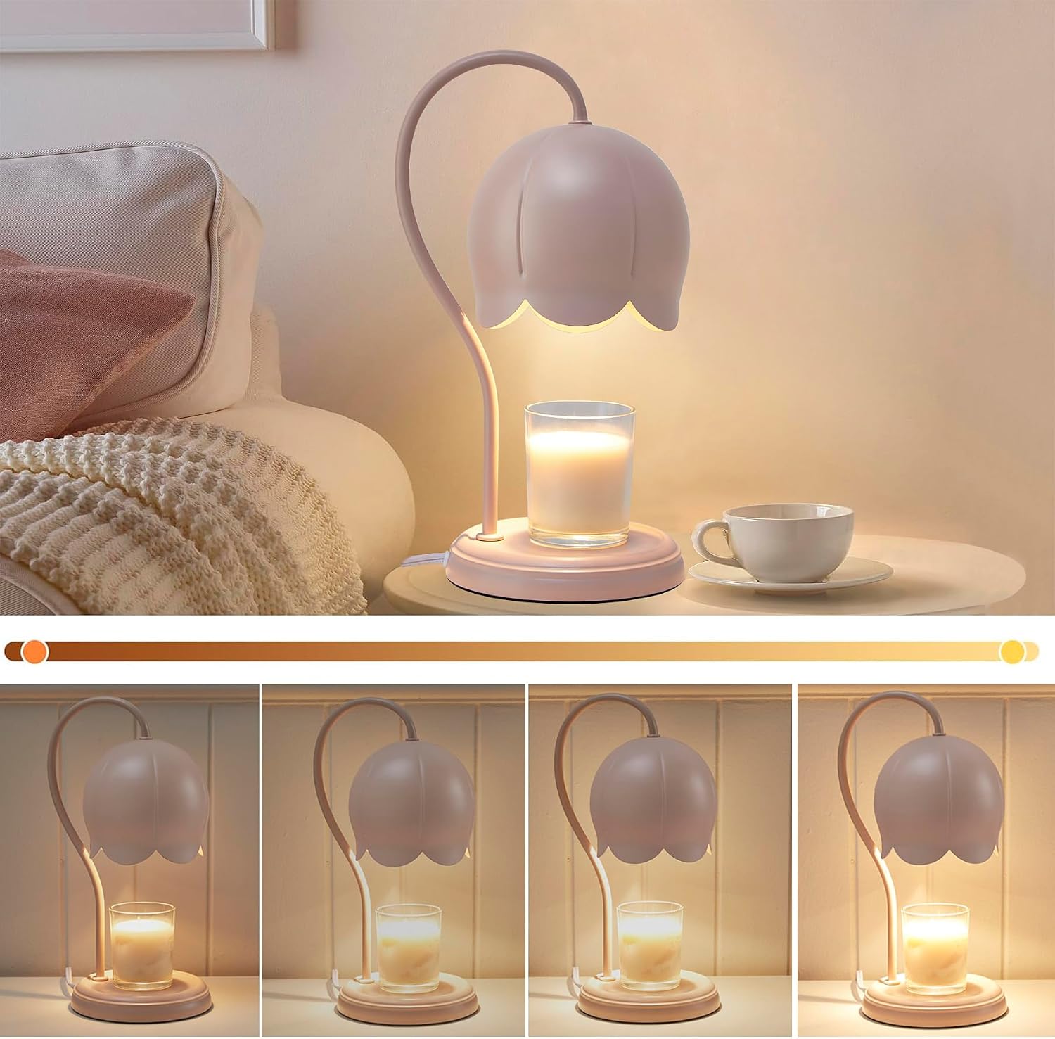 Cute Pink Flower Candle Warmer Lamp with Timer Dimmable, Bedroom House Office Aesthetic Living Girls Room New Home Decor, Christmas Birthday Gifts for Women Mom, Large Bedside Table Scented Wax Lamps