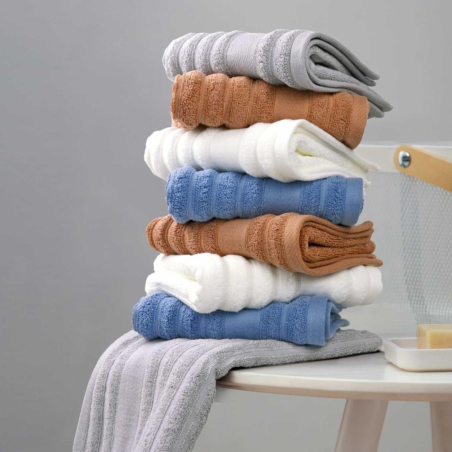 Jacquotha Light Grey Face Towels Set of 2 Ribbed - 480 GSM Cotton Ultra Soft, Luxury Textured Hand Towel for Spa Hotel