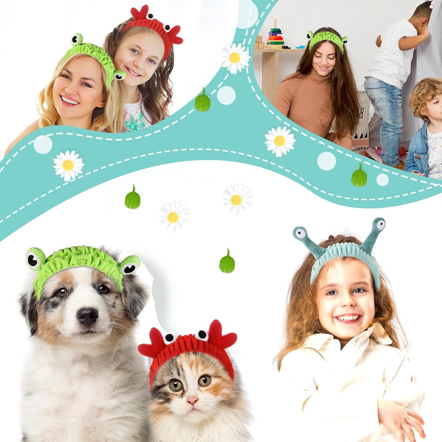 3 Pieces Face Wash Hairband Spa Headband Facial Makeup Hair Band Skincare Head Wraps Cartoon Elastic Head Band Cute Frog Snail Crab Creative Hair Accessories for Shower Beauty Sports