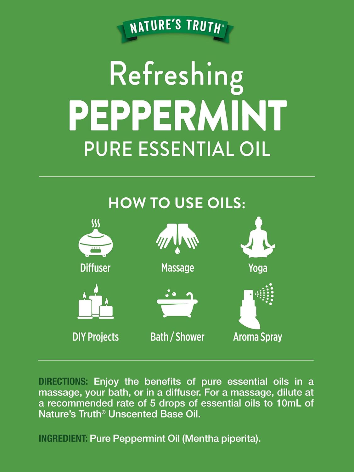 Nature's Truth Peppermint Essential Oil Pure | 2 fl oz | for Diffuser, Aromatherapy, and Massage | Value Size | Plant Based, Non-GMO & Gluten Free