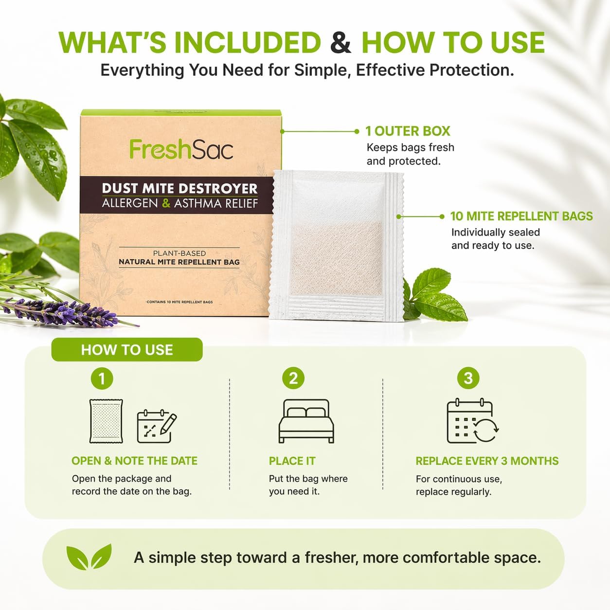 FreshSac Natural Home Freshness Sachets – Plant-Based Fabric Freshener & Odor Neutralizer for Bedding, Mattress, Couch, Upholstery & Closet Spaces – Non-Toxic Long-Lasting Fresh Scent for Home