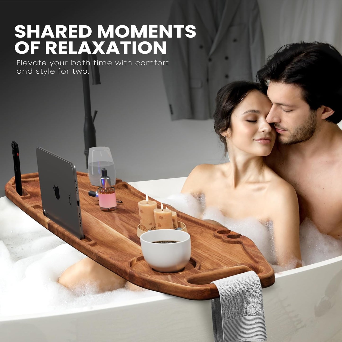 Premium Bathtub Tray Large 35x10 Inch, Acacia Wood Luxury, Waterproof, Non-Toxic, Adjustable Legs, No Tools Required,Caddy Tray,New Home Essenials Make sure to measure before 35 Inch Long